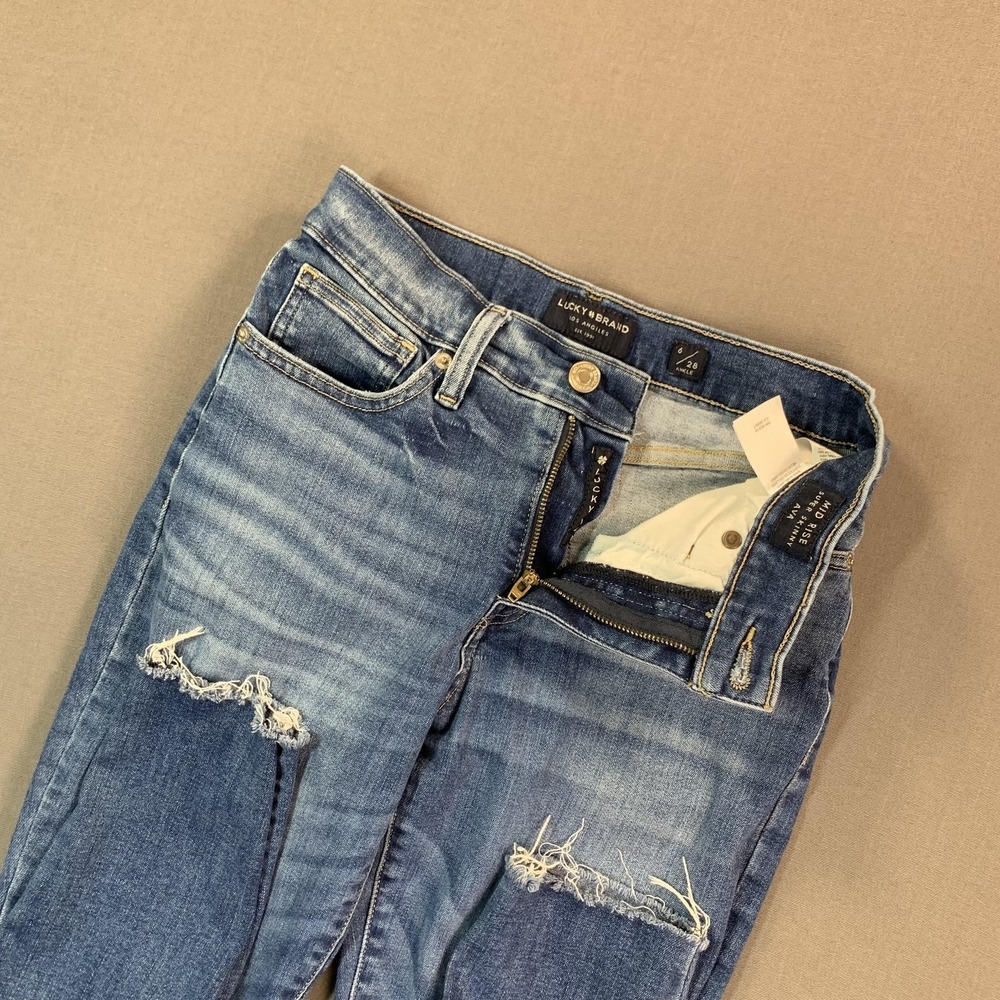 Lucky Brand Mid Rise Ava Skinny‎ Jeans Womens 6 (26x26) Blue Distressed Raw Hem
